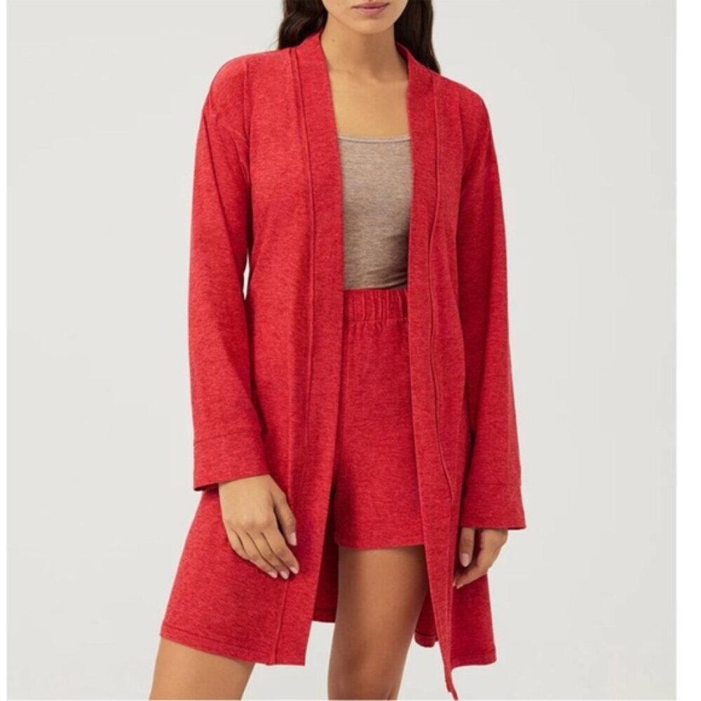 Outdoor Voices Cloudknit Robe In Strawberry Red, size M/L